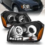 AmeriLite for 2005-2007 Dodge Magnum Dual Xtreme LED Halo Ring Black Projector Headlights Pair - Driver and Passenger Side