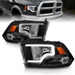 AmeriLite Black Replacement Headlights Assembly Pair LED Bar for 2009-2019 Dodge Ram 1500 2500 3500 Truck - Driver and Passenger Side