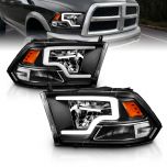 AmeriLite for 2009-2019 Dodge Ram 1500 2500 3500 Truck Light Bar Black Replacement LED Headlights Assembly Pair - Driver and Passenger Side
