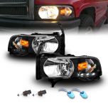 AmeriLite Black 1pc Replacement Headlights w/ Corner LED Parking Lamp Assembly Set for 1994-2001 Dodge Ram 1500 2500 3500 - Passenger and Driver Side