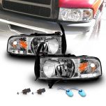 AmeriLite Chrome 1pc Replacement Headlights w/ Corner LED Parking Lamp Assembly Set for 1994-2001 Dodge Ram 1500 2500 3500 - Passenger and Driver Side
