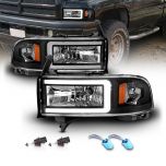 AmeriLite Replacement for 1994-2001 Dodge Ram 1500 | 94-02 Ram 2500 3500 HD C-Type LED Tube Black Replacement Headlights Set - Passenger and Driver Side