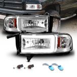 AmeriLite Replacement for 1994-2001 Dodge Ram 1500 | 94-02 Ram 2500 3500 HD C-Type LED Tube Chrome Replacement Headlights Set - Passenger and Driver Side
