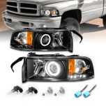 AmeriLite Black Intense LED Halo Projector Headlights Set For Dodge Ram 1500 2500 3500 Replacement