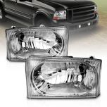 AmeriLite for 1999-2004 Ford Super Duty F-250/F-350/F-450/F-550 | Excursion Chrome Headlights Beams Pair - Passenger and Driver Side