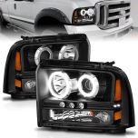 AmeriLite for 2005-2007 Ford F250 F350 F450 Superduty Xtreme LED Halo Rim Black Projector Headlight Pair - Passenger and Driver Side