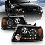 AmeriLite Black Projector Headlights Halo For Ford F-150 - Passenger and Driver Side