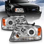 AmeriLite Chrome Projector Headlights LED Halo For Ford F-150 - Passenger and Driver Side