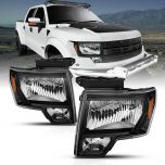 AmeriLite for 2009-2014 Ford F150 w/New Reflector Black Housing Direct Replacment Headlights Assembly Set - Passenger and Driver Side