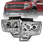 AmeriLite Xtreme LED Halos Chrome Projector Headlights Set for 2009-2014 Ford F150 Pickup - Passenger and Driver Side