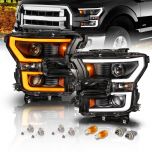 AmeriLite Switchback Intense LED Tube Dual Projector Black Headlights Pair For 2015 2016 2017 Ford F150 F-150