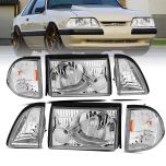 AmeriLite Chrome Replacement Headlights Corner Turn Signal Sets For 87-93 Ford Mustang - Passenger and Driver Side
