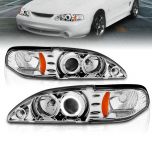 AmeriLite 1 Pc Projector Headlights Halo Chrome Amber For Ford Mustang - Passenger and Driver Side