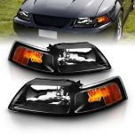 AmeriLite Crystal Headlights Black Amber For Ford Mustang - Passenger and Driver Side