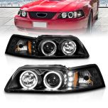 AmeriLite Projector Headlights G2 Black Amber(Dual Projector) For Ford Mustang - Passenger and Driver Side