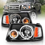 AmeriLite 1pc Black Replacement Headlights Corner Dual LED Halo Set For 01-11 Ford Ranger - Passenger and Driver Side