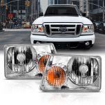 AmeriLite for 2001-2011 Ford Ranger Pickup Truck Chrome Factory Style OE Fitment Replacement Headlights Assembly w/o Corner Lamp Pair - Driver and Passenger Side