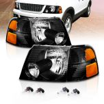 AmeriLite Headlights Black With C.L Amber For Ford Explorer - Passenger and Driver Side