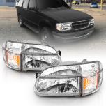 AmeriLite Chrome Replacement Headlights Lamp w/ Corner Parking Turn Signal For 1995-2001 Ford Explorer Passenger Right and Driver Left Side