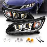 AmeriLite Black Projector Replacement Headlights LED Bar Set For Honda Accord - Passenger and Driver Side (Not Compatible with Factory LED DRL version)