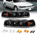 AmeriLite Black Replacement Projector Headlights Set For 90-93 Honda Accord - Passenger and Driver Side