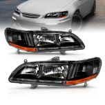 AmeriLite Crystal Headlights Black Amber For Honda Accord - Passenger and Driver Side