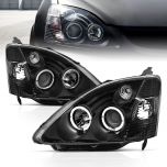 AmeriLite Projector Headlights Halo Black For Honda Civic 3 Door - Passenger and Driver Side