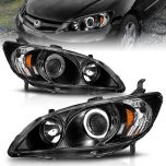 AmeriLite Projector Headlights Halo Black Amber For Honda Civic 2/3/4 Door - Passenger and Driver Side