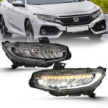 AmeriLite for 2016-2020 Honda Civic [Full LED] 4dr Sedan Type-R Style Sequential Light Tube Headlight Assembly Pair - Passenger and Driver Side