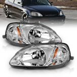 AmeriLite Chrome Replacement Headlights Set For 99-00 Honda Civic - Passenger and Driver Side