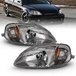 AmeriLite Gun Metal Replacement Headlights Set For 1999-2000 Honda Civic - Passenger and Driver Side