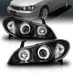 AmeriLite Black LED Dual Halo Projector Replacement Headlights Set For Infiniti I-30 - Passenger and Driver Side