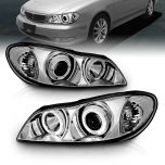 AmeriLite Chrome LED Dual Halo Projector Replacement Headlights Set For Infiniti I-30 - Passenger and Driver Side