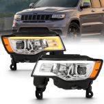 AmeriLite for 2017 2018 2019 Jeep Grand Cherokee Chrome Quad Projector headlights w/LED DRL Tube Switchback Set
