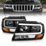 AmeriLite for 1999-2004 Jeep Grand Cherokee LED Light Bar Clear Black Replacement Headlights Set - Driver and Passenger Side