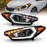 AmeriLite for 2014-2016 Kia Forte w/ LED Position Models Projector DRL Light Tube Black Replacement Headlights Assembly Pair - Driver and Passenger Side