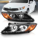 AmeriLite for 2011-2015 Kia Optima Halogen Model Xtreme LED Halo Rings Projector Black Replacement Headlights Set - Driver and Passenger Side