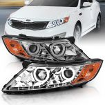 AmeriLite for 2011-2015 Kia Optima Halogen Model Xtreme LED Halo Rings Projector Chrome Replacement Headlights Set - Driver and Passenger Side