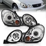 AmeriLite Chrome Projector Headlights Ultra Bright LED Halo For 1998-2005 Lexus GS 300/400 Halogen Version- Passenger and Driver Side
