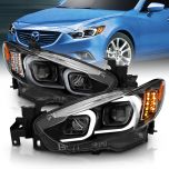 AmeriLite Black Projector Headlights With Glow Bar For 2014-2017 Mazda 6 (Pair) High/Low Beam Bulb Included