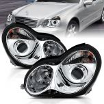 AmeriLite Projector Replacement Headlights Chrome For 01-07 Mercedes-Benz C Class W203 - Passenger and Driver Side
