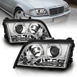 AmeriLite Chrome Projector Replacement Headlights Set For Mercedes-Benz C Class W202 - Passenger and Driver Side