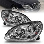 AmeriLite Projector Replacement Headlights Chrome Set For Mercedes-Benz S Class W220 - Passenger and Driver Side