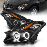 AmeriLite for 2008-2009 Nissan Altima Coupe Dual Xtreme LED Halos Black Projector Replacement Headlights Set - Passenger and Driver Side