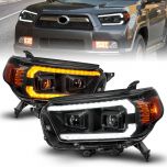 AmeriLite for 2010-2013 Toyota 4Runner Switchback LED DRL Sequntial Turn Signal Dual Projector Black Headlight Set - Driver and Passenger Side