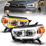 AmeriLite for 2010-2013 Toyota 4Runner Switchback LED DRL Sequntial Turn Signal Dual Projector Chrome Headlight Set - Driver and Passenger Side