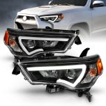 AmeriLite for 2014-2020 Toyota 4-Runner LED Tube Square Projector Black Replacement Headlights Set - Passenger and Driver Side