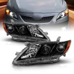 AmeriLite for 2007-2009 Toyota Camry Factory Style JDM Black Projector Replacement Headlight Assembly Pair - Passenger and Driver Side