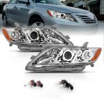 AmeriLite for 2005-2007 Toyota Camry Xtreme Dual LED Halos Projector Chrome Replacement Headlights Set - Passenger and Driver Side
