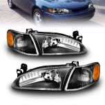 AmeriLite Crystal Headlights Black Amber With Corner Light For Toyota Corolla - Passenger and Driver Side